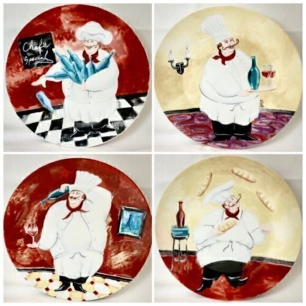 Fat Chef I. Godinger & Co. Set Of 4 Ceramic Salad Dessert Plates 7 1/2” D